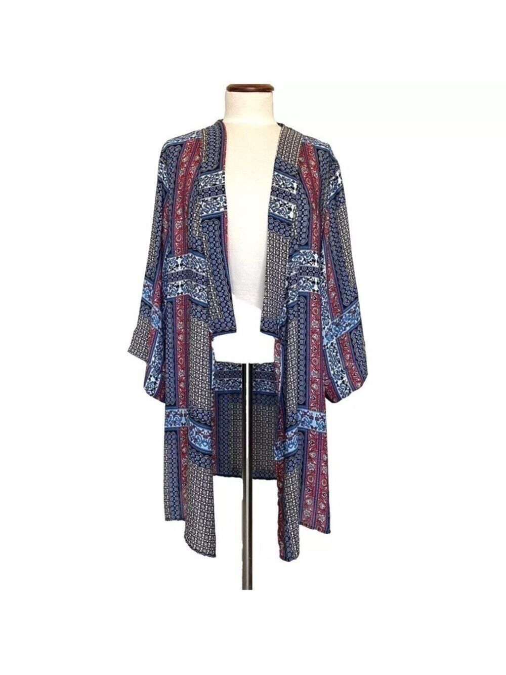 Tahari Kimono Duster Open Front Cover Up Bohemian Multicolour Size L-XL